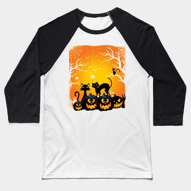 Cats of Halloween in september we wear gold Baseball T-Shirt by D3monic